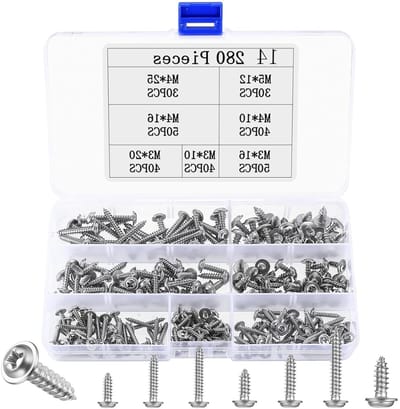 280 Stuks Assortiment Schroeven voor Platen, RVS Zelftappende Schroeven, Platte en Lenskop Schroeven, Houtschroeven Set