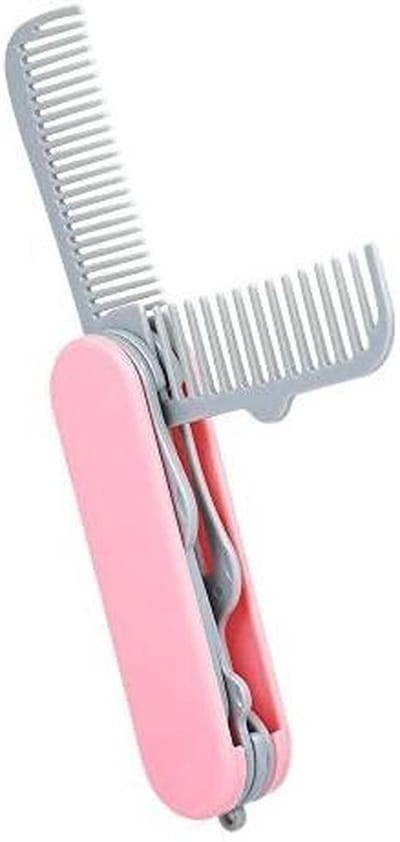 Opvouwbare Haarkam - Zak Kam - Haar Styling - Vijf Functies - 11.2 cm - Roze