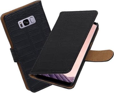 BestCases.nl Samsung Galaxy S8+ Plus Krokodil booktype hoesje Zwart