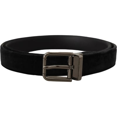 Dolce & Gabbana Zwart Fluweel Zilverkleurige Logo Metalen Gesp Riem