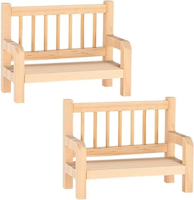 2x Miniatuur Houten Bankjes voor Poppenhuis, Modelbouw en Diorama's - 10 cm