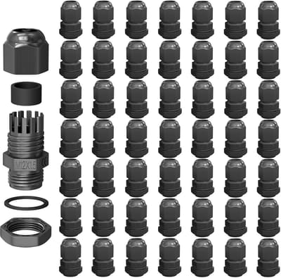 50x M12 Kabelwartel Zwart IP68 Waterdicht met Klembereik 3-6,5mm voor Trekontlasting en Afdichting