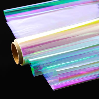 1 rol 15 meter regenboog cellofaankleurig geschenkpapier-Iriserende folie (43 cm x 15 m) inpakpapier voor bloem, cadeaumand, verpakking, feeënvleugels, lekkernijwikkelen voor Valentijnsdag, Pasen