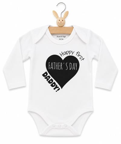 Baby Rompertje tekst papa eerste Vaderdag cadeau | Happy first father’s Day daddy | lange mouw | wit zwart | maat 62-68