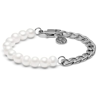 Chad Amager Zilverkleurige Armband met Curbschakels & Parels