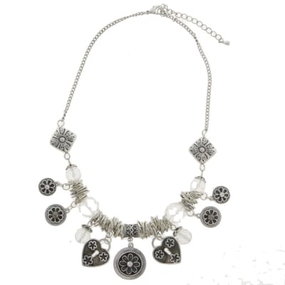 Behave - Ketting dames - Zilver kleur - Hartjes & Bloemen - Hangers - 43 cm