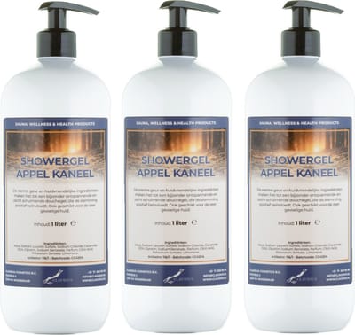 Douchegel Appel - Kaneel 1 liter - set van 3 stuks - met gratis pomp - Showergel