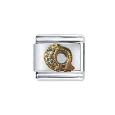 Schakel Bedel - Letter Q - met strass - 9mm Charm - Schakel voor Italiaanse Bedelarmband - Plated