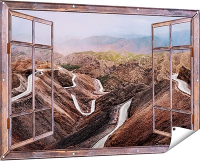 Gards Tuinposter Doorkijk Wegen in het Atlasgebergte, Marokko - Paden - 150x100 cm - Tuindoek - Tuindecoratie - Wanddecoratie buiten - Tuinschilderij