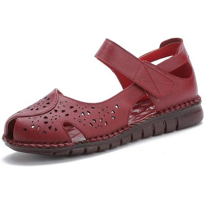 Nieuwe Echt Lederen Zomer Vissenmond Dames Sandalen Hol Gat Zachte Zool Moeder Comfortabel Platte Zool Ademende Dames Schoenen Antislip 39 brown