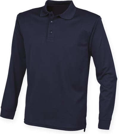 Henbury Unisex Coolplus® Long Sleeved Polo Shirt H478 - Navy - XXL