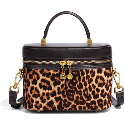 Retro Leren Paardenhaar Handgedragen Cosmetische Doos Tas, Modieuze Luipaardprint Enkelschoudertas, Niche en Veelzijdige Crossbody Dames Tas