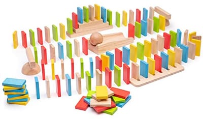 Houten Domino - Valspel Stenen - Creatief Bouwen - Uitgebreide Set - 110 Stukken - Veelkleurig