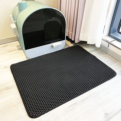 Dubbellaagse honingraat kattenbakmat, antislip, waterdichte en urinebestendige kattenbakmat, kattenbakmat, kattenbenodigdheden, zwart