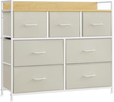 Noventra ladekast-opbergkast-commode-slaapkamer kast-kast-28,5x98x85 cm- houtspaanplaat-metaal-stof-7 lades-wit