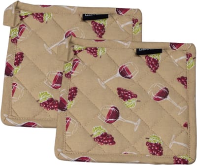 Pannenlappen set - 2 stuks - Cadeau voor haar - Wijn - Wijnfles - Rode bessen-Druiven
