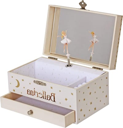 Muziekdoos Ballerina - Sieradendoos Muziek - Kinderkamer Decoratie - Gloeit in Donker - 186 cm Hoog - Ivoor