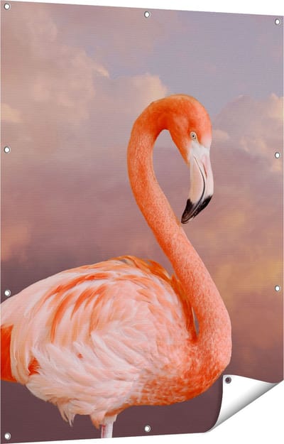 Gards Tuinposter Roze Flamingo in de Wolken - 90x120 cm - Tuindoek - Tuindecoratie - Wanddecoratie buiten - Tuinschilderij