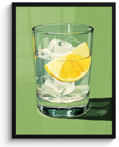 Poster in lijst - Fotolijst 50x70 cm - Posters - Glas - Citroen - Ijsblokjes - Groen - Posterlijst zwart - Decoratie - Wanddecoratie woonkamer - Muurdecoratie slaapkamer