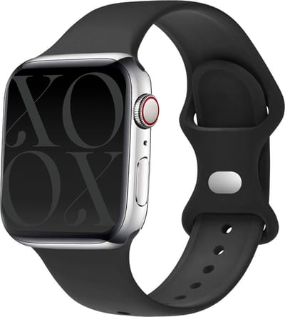 xoxo Wildhearts siliconen bandje - Geschikt voor Apple Watch - Series 1/2/3/4/5/6/7/8/9/10/SE - Maat: 38 mm / 40 mm / 41 mm / 42 mm - Horlogeband - Sport bandje voor iWatch - Zwart