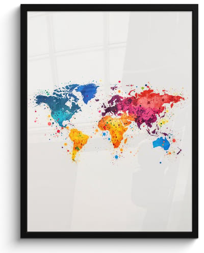 Poster in lijst - Fotolijst 60x80 cm - Posters - Wereldkaart - Graffiti - Kleurrijk - Posterlijst zwart - Decoratie - Wanddecoratie woonkamer - Muurdecoratie slaapkamer