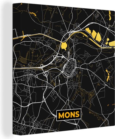 Canvas Schilderij Plattegrond - Kaart - Stadskaart - Mons - Goud - 20x20 cm - Wanddecoratie