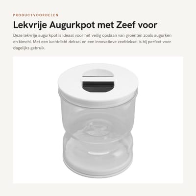 Dailygoods- Augurkpot Lekvrij - Augurkscheider/Zeef - Luchtdichte Container - Antislipbasis - Voedselopslag - Voedselveilig Materiaal - Pickle Jar