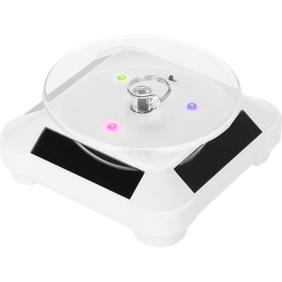 Présentoir Solaire à Rotation à 360 Degrés Socle d'Exposition pour Montre Téléphone Bijoux Lumière LED blanc
