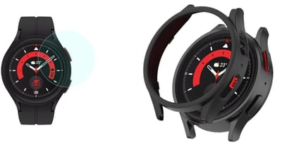Strap-it Hard Case (Zwart) + Screenprotector - Geschikt voor Samsung Galaxy Watch 5 Pro - Beschermende hoes - Schermbeschermer - Schokbestendig & krasbestendig - 360° volledige bescherming - Bundel