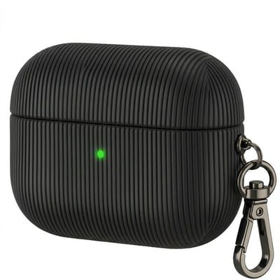 Luxe geribd hoesje voor oordopjes – Vertical Stripe design met sleutelhaak, geschikt voor AirPods Pro 2 (Zwart)