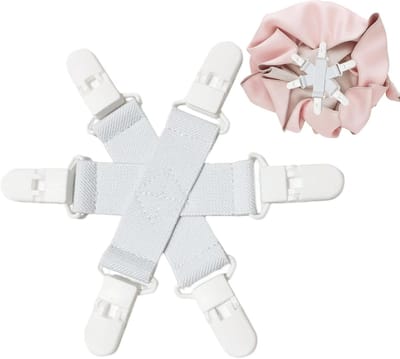 Bedlaken Houders - Lakenspanners Clips - Beddengoed Wassen - Vouwpreventie Systeem - 14 x 14 cm - Wit Blauw
