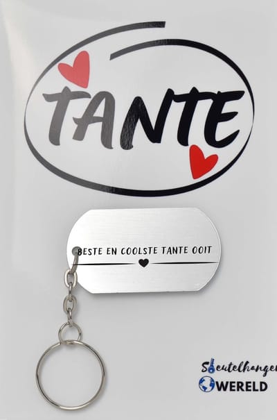 Beste en coolste tante ooit Sleutelhanger inclusief kaart - tante cadeau - Leuk kado voor je tante om te geven - 2.9 x 5.4CM