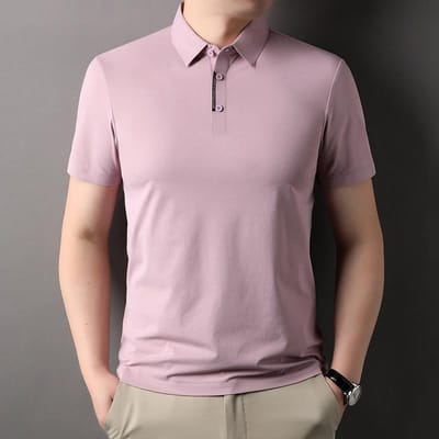 Nieuw Heren T-shirt met Korte Mouwen Losse Casual Effen Kleur Revers Poloshirt Heren Losse Zomer Lichte Luxe Kleding Trend 3XL