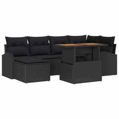 vidaXL - Tuinbank - Set - 7 - st - Zwart - Poly - rattan - en - gepoedercoat - staal