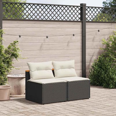 vidaXL - Tuinbanken - 2 - st - zonder - armleuning - met - kussens - poly - rattan - zwart