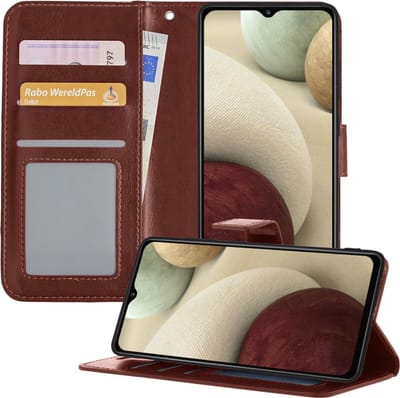 Hoesje - Met Pasjeshouder - Geschikt voor Samsung Galaxy A12 - Luxe Bookcase Portemonee - Flip Case - Kunstleer Book Case - Flipcase - Book Cover - Walletcase - Portemonneehoes - Telefoonhoesjes - Bruin