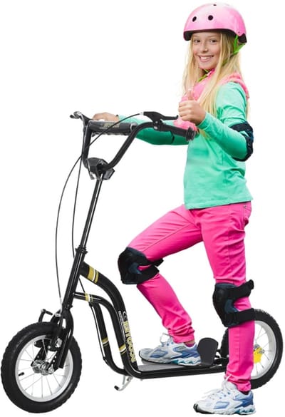 Kinderstep - Kinderstepjes met 12-inch luchtbanden en Handrem - Step - Stadsstep - Stuurhoogte: 85-95 cm - Speelgoed Jongens/Meisjes vanaf 5 jaar - Tieners & Volwassenen - Draagkracht tot 100 kg - Zwart
