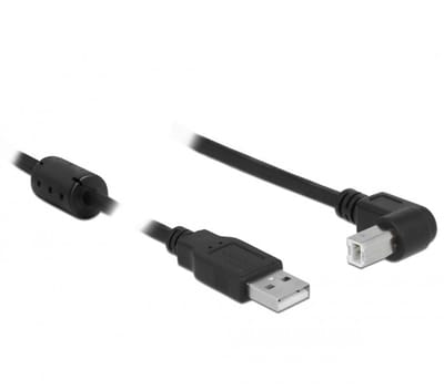 USB-A naar USB-B haaks (beneden) kabel - USB2.0 - tot 2A / zwart - 2 meter