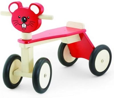 Pintoy Houten Loopfiets Muis met 4 Wielen Rood