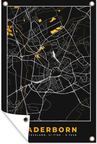 Muurdecoratie Black and Gold – Stadskaart – Paderborn – Duitsland – Plattegrond – Kaart - 120x180 cm - Tuinposter - Tuindoek