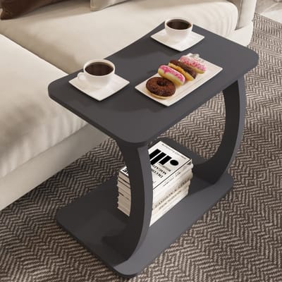 Bijzettafel Stattela op wielen C-vorm 59x35x56 cm grijs [en.casa]