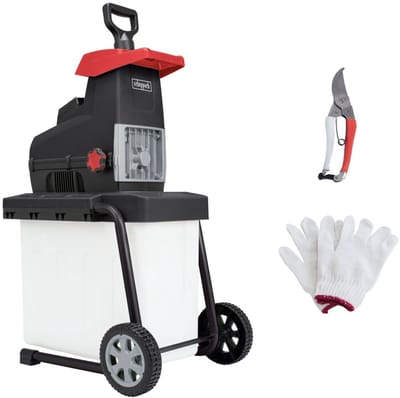 Scheppach Elektrische Hakselaar GS60 - 2800W - Mobiele Versnipperaar - Voor takken tot Ø44mm - Met 60L opvangbak, snoeischaar, handschoenen & duwstok