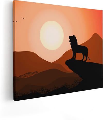Artaza Canvas Schilderij Leeuw - 100x80 cm - Groot - Wanddecoratie Zonsondergang - Muurdecoratie Afrika - Schilderijen Op Canvas