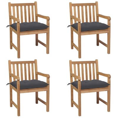vidaXL - Tuinstoelen - 4 - st - met - antracietkleurige - kussens - massief - teakhout