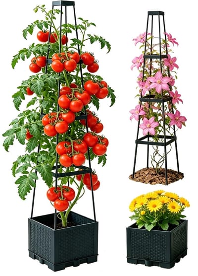 Dailygoods- Tomatenpot zelfbewaterend - Plantenbak met klimrek - Verstelbare plantentoren - 1-4 niveaus - Duurzaam PP-kunststof - Geschikt voor balkon en tuin