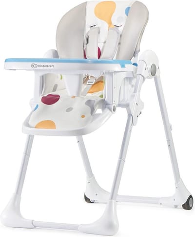 Kinderkraft YUMMY Hoge Kinderstoel – Ergonomisch & Comfortabel – Verstelbare Rugleuning & Hoogte – Opvouwbaar – Dubbel Eetblad Verwijderbaar – Meerkleurig