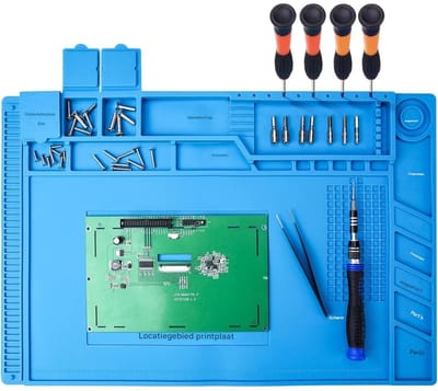 GELLDG Soldeergereedschap - Siliconen Lötmatte 45x30cm - Hittebestendig tot 500°C - Ruim Werkoppervlak, Antislip & Makkelijk Schoon te Maken - Geschikt voor Elektronica-Reparatie van Smartphone, Laptop en Computer - Siliconen Werkbankmat - Blauw