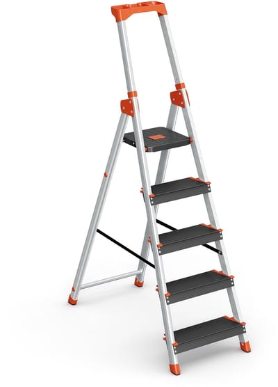 SONGMICS - Ladder - Huishoudtrap - Trapladder 5 Treden - Opvouwbaar Aluminium - Antislip - Max tot 150 kg
