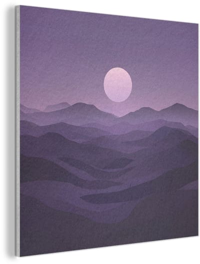 Akoestisch wandpaneel 40x40 cm - Vilt schilderij Heuvels - Paars - Mist - Zon - Akoestische panelen - Geluidsdempende wanddecoratie - Geluidsisolatie woonkamer - Muurdecoratie geluidspanelen