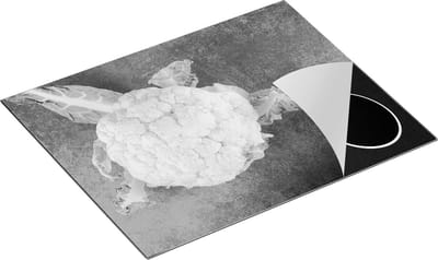 Chefcare Inductie Beschermer Bloemkool op Grijze Marmer - Zwart Wit - 65x50 cm - Afdekplaat Inductie - Kookplaat Beschermer - Inductie Mat